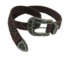 Wemons Belt Stud and Stone Western Leather  Teal Green Bling